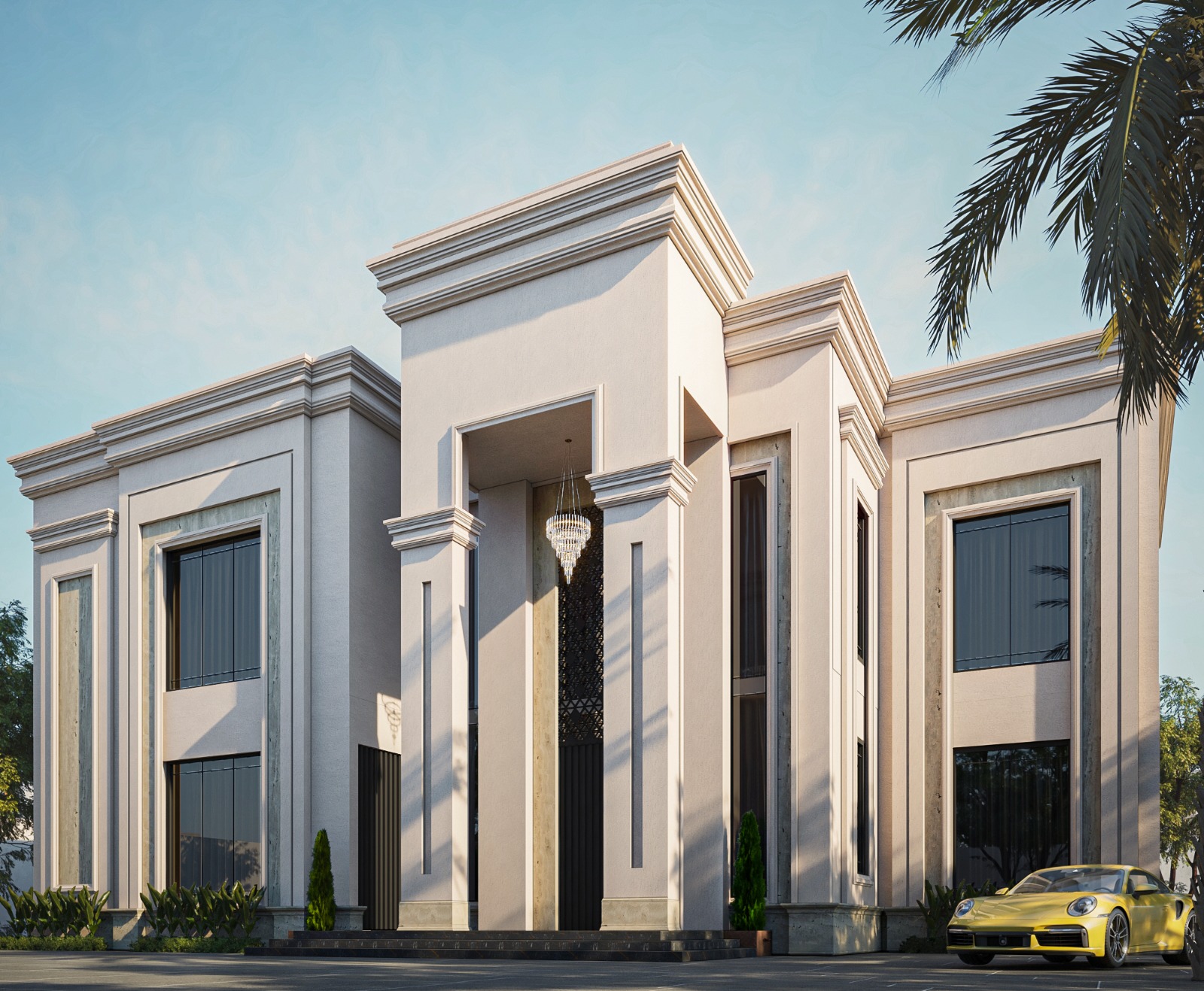 Contemporary Classic Residence with tall framed windows