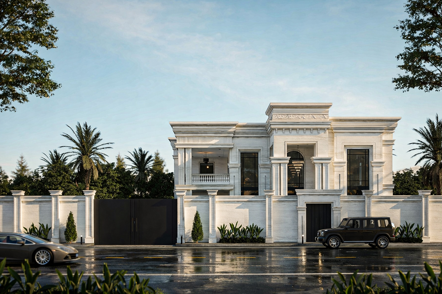 Classical street villa with layered stone detailing